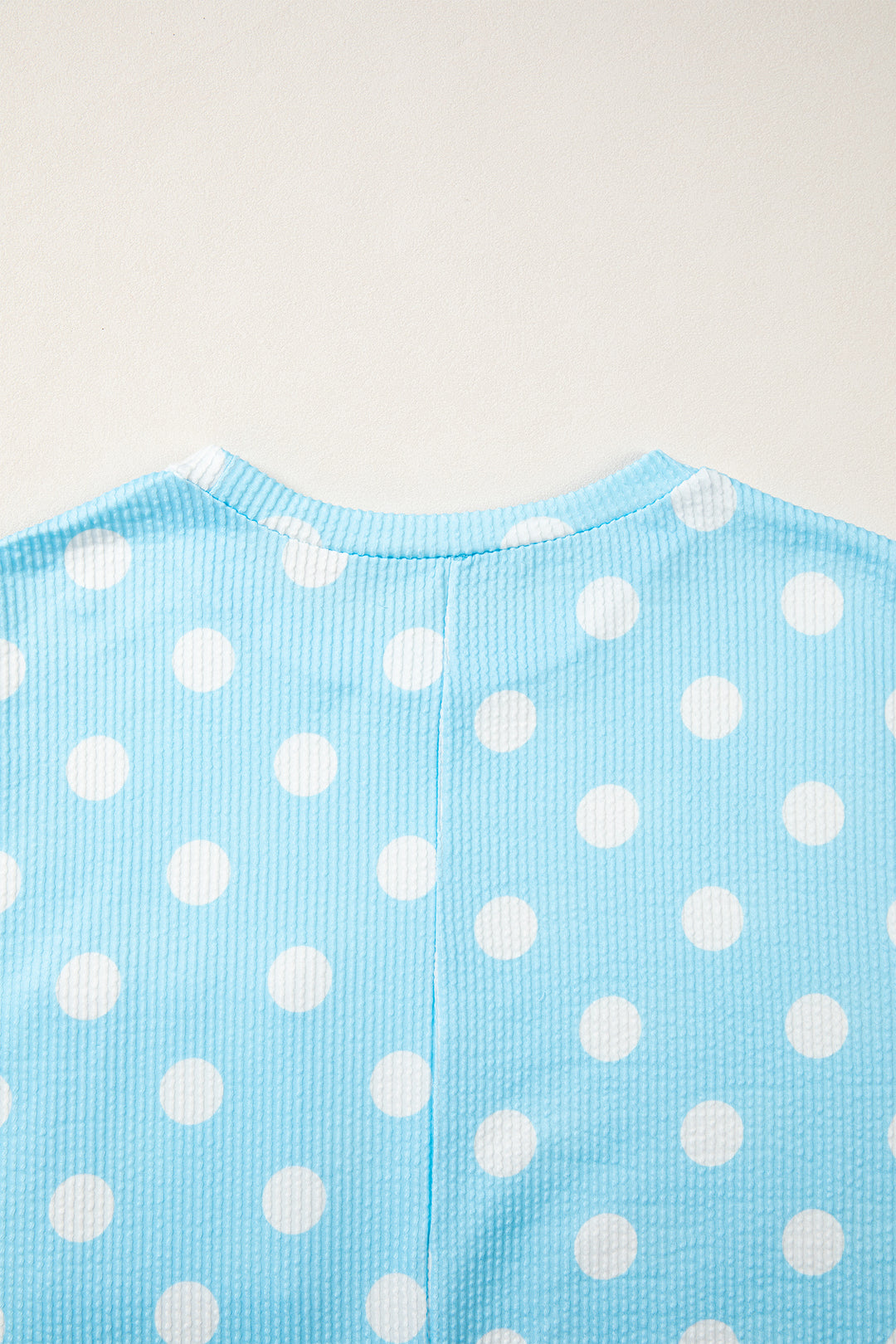 Pink Polka Dot Round Neck Drop Shoulder Patch Pocket Jacquard Texture Top