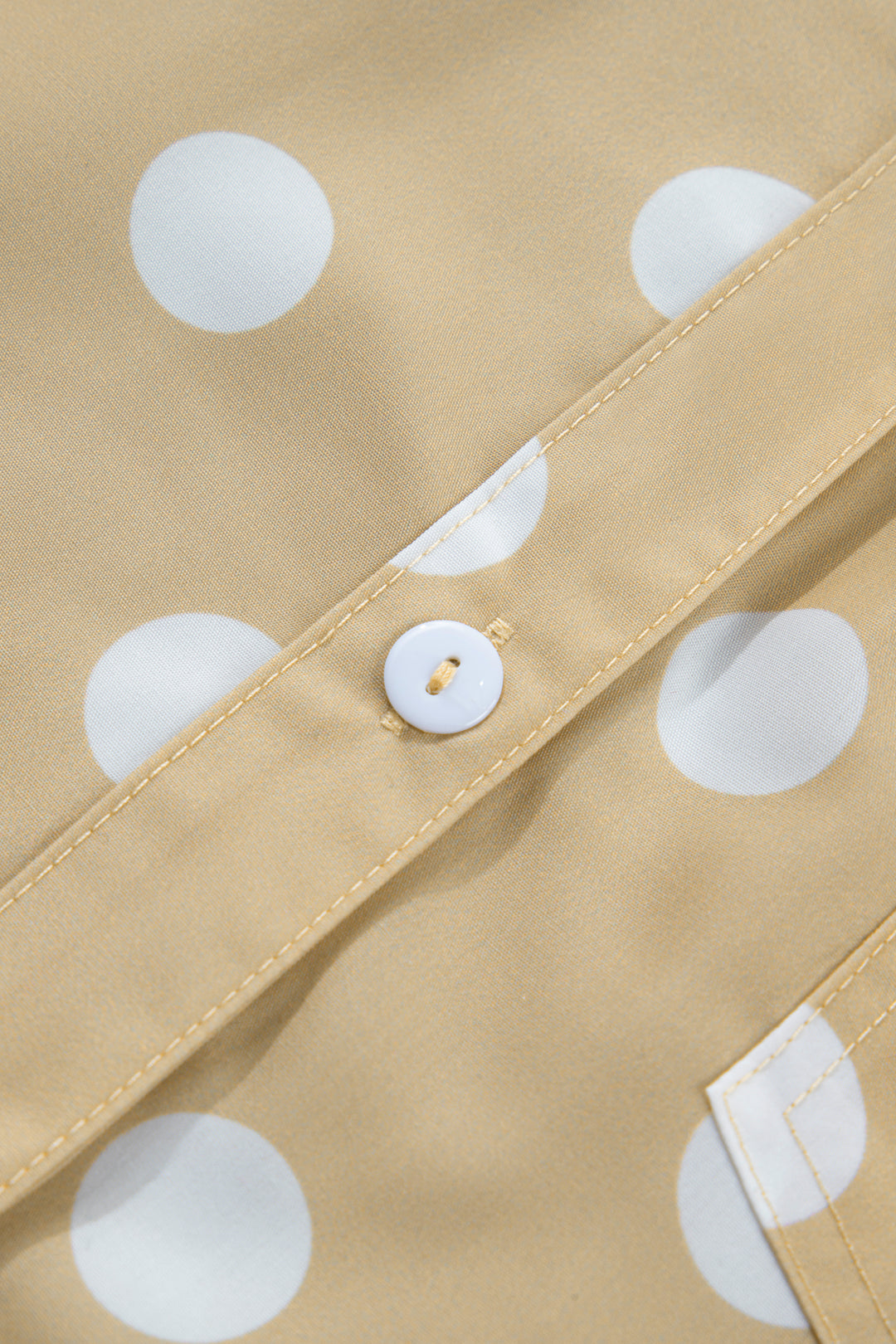 White Polka Dot Print Three Quarter Sleeve Ruffle Hem Casual Shirt