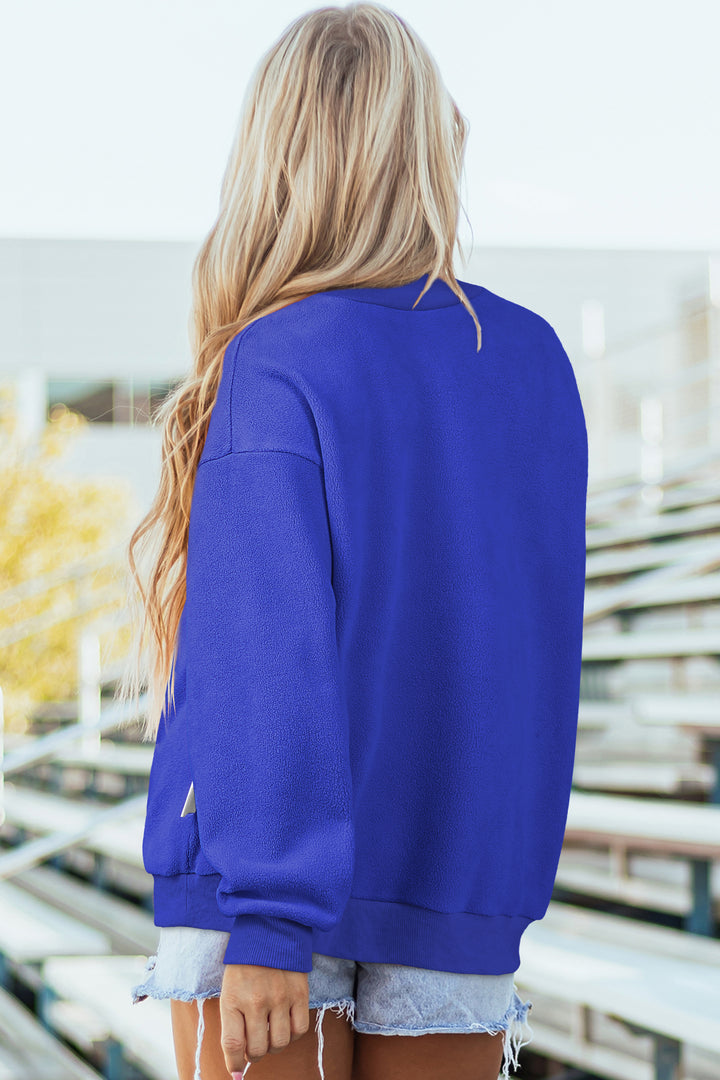Black Oversize Drop Shoulder Reversible Mock Neck Sweatshirt