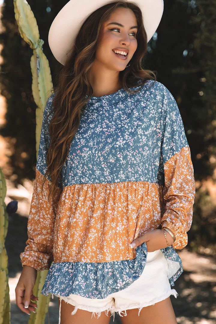 Cecilia Floral Ruffled Hem Round Neck Blouse