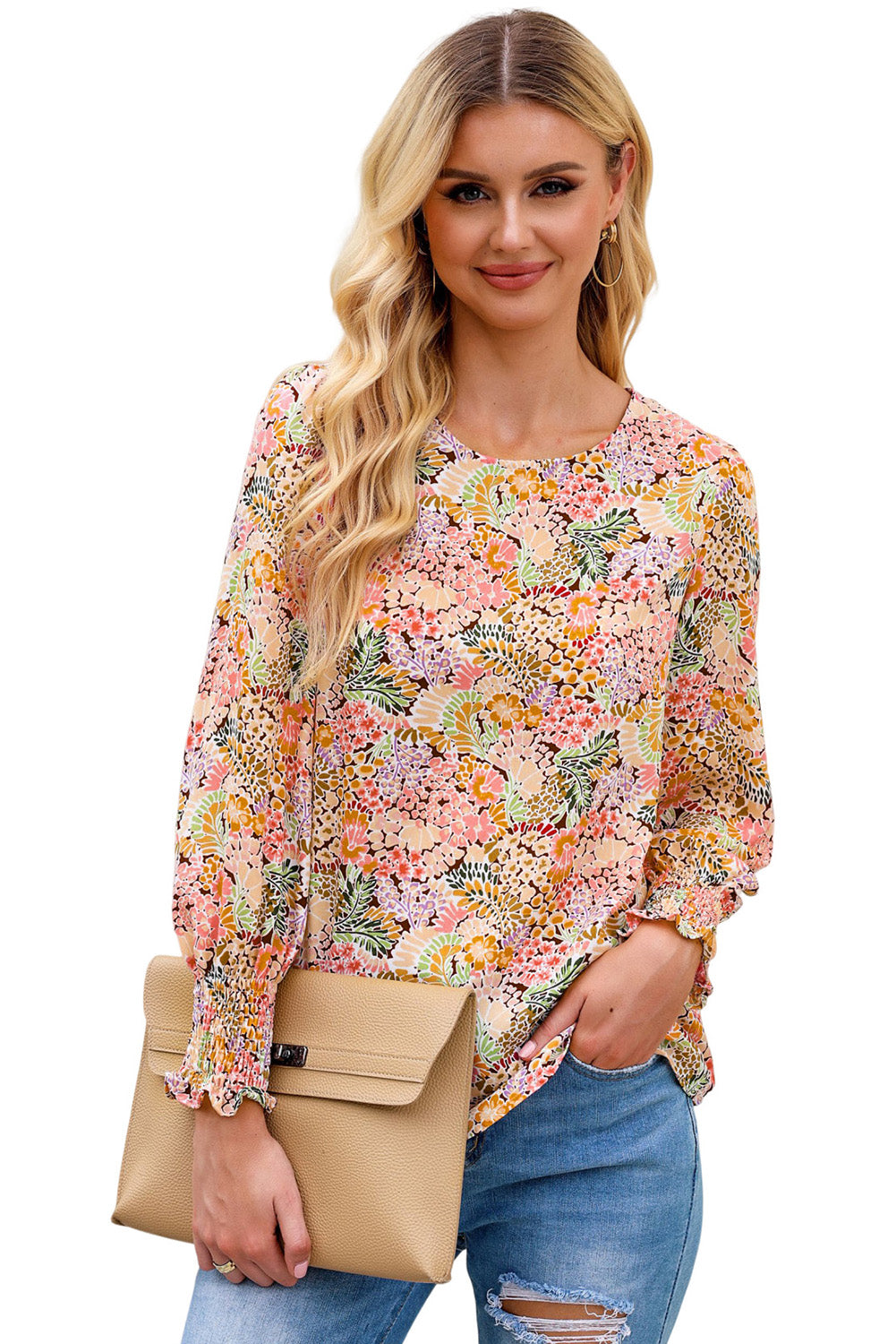 Yellow Puff Sleeve Floral Blouse