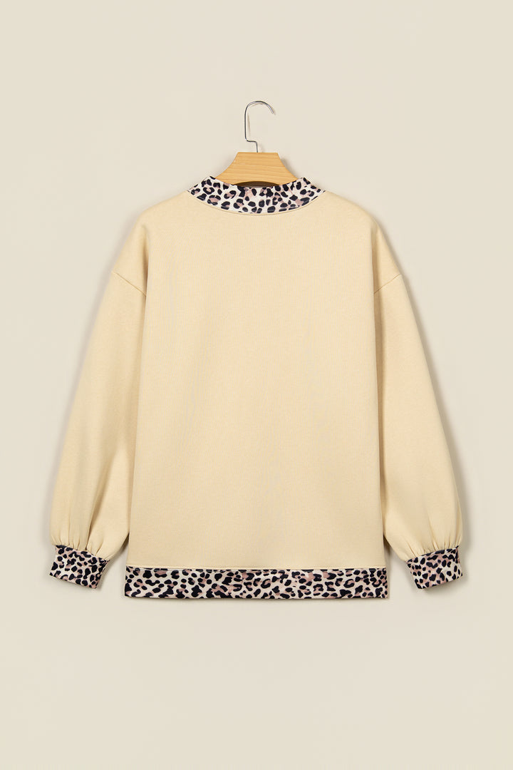 Coffee Polka Dot Trim High Neck BLESSED Letter Graphic Baggy Sweatshirt