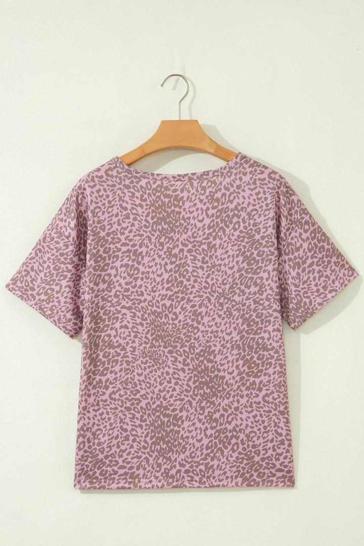 Khaki Leopard Retro Studded Star Patch Loose Tee