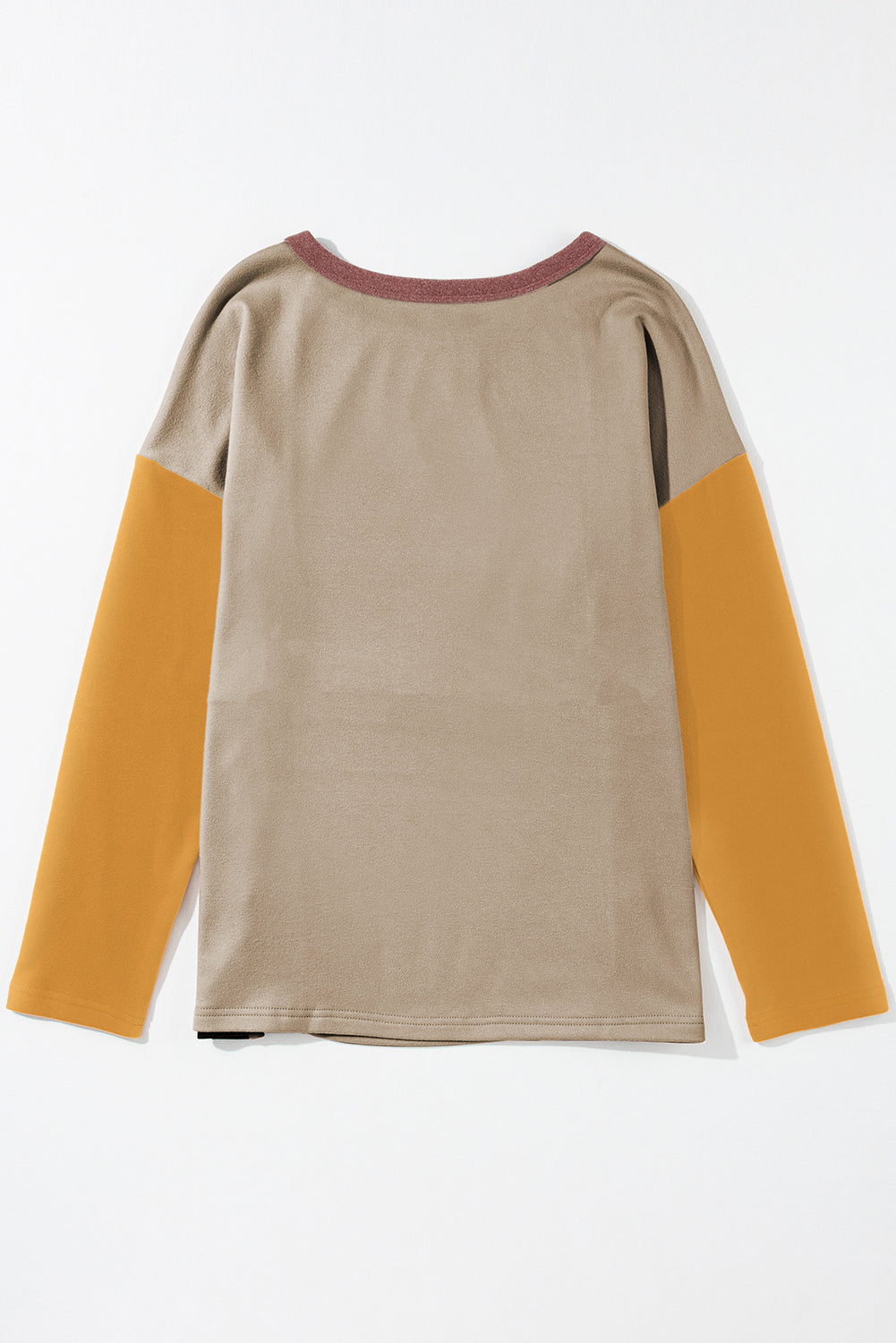 Light French Beige Exposed Seam Colorblock Knit Long Sleeve Top