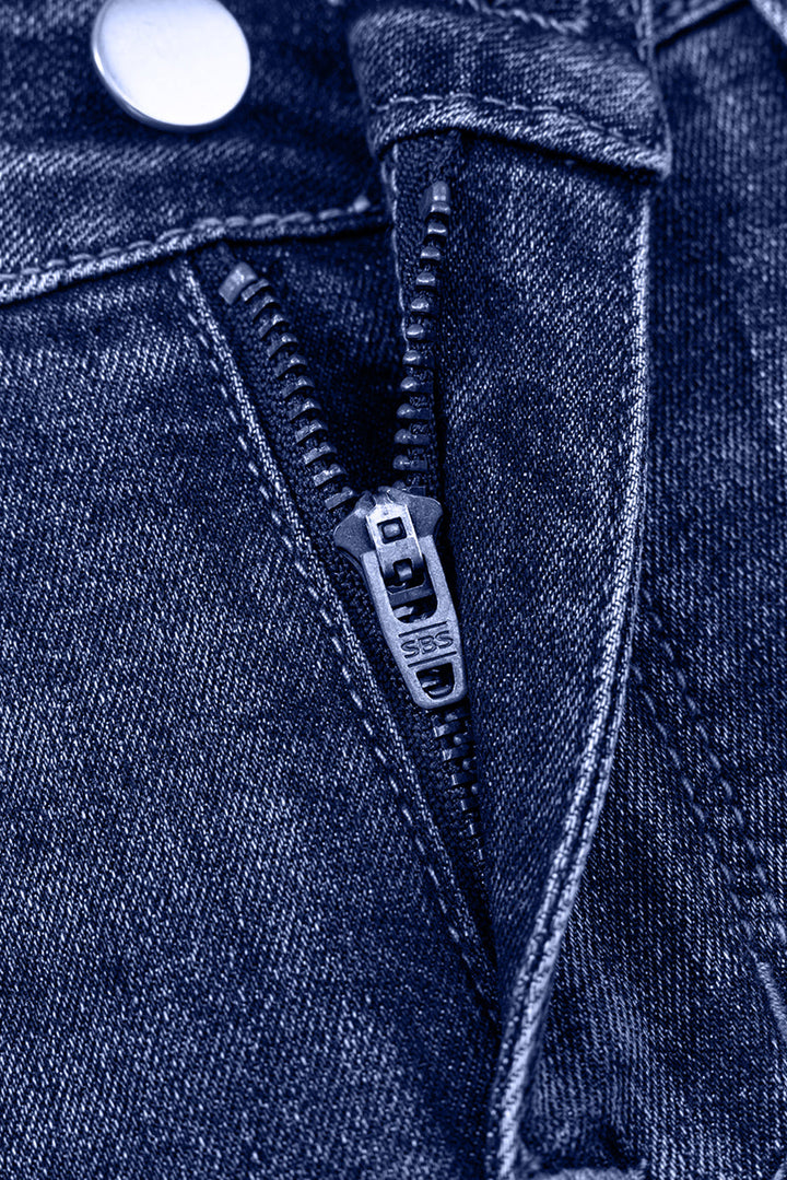 Jacy Cuffs Distressed Straight High Waist Jeans