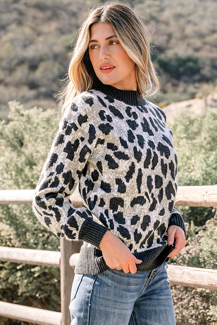 Carbon Grey Leopard Drop Shoulder Baggy Sweater