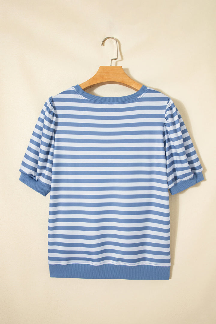Orange Stripe Short Bubble Sleeve T Shirt