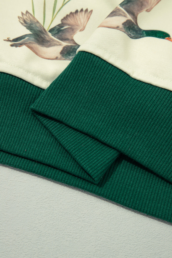 Multicolour Mallard Print Patchwork Colorblock High Neck Sweatshirt