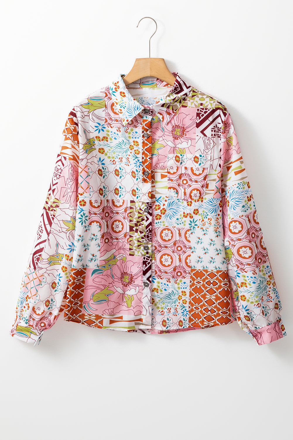 Pink Abstract Colorful Printed Button Down Shirt