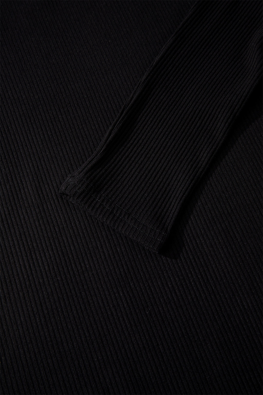 Black Ribbed Long Sleeve Crew Neck Solid Color Bodysuit