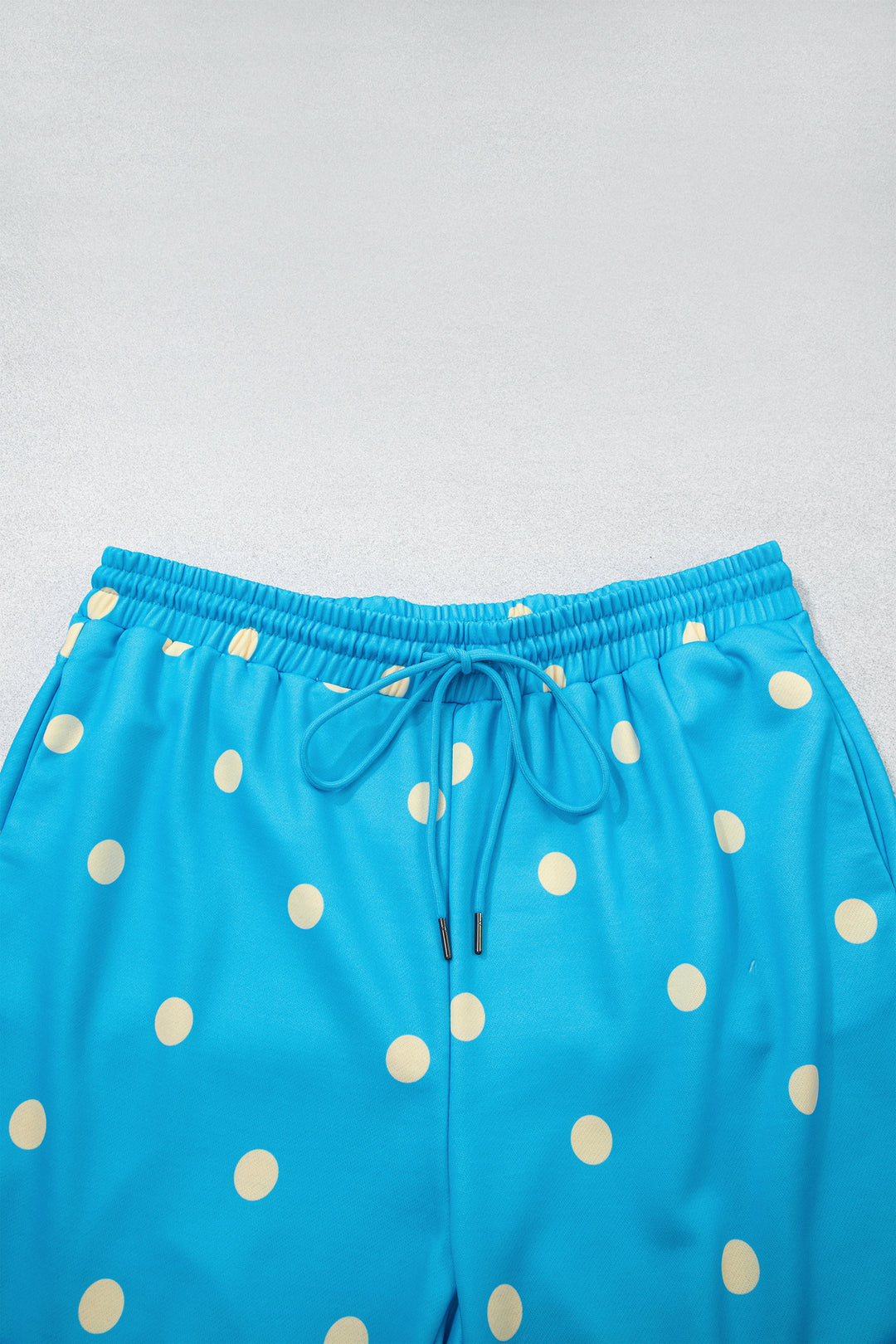 Blue Polka Dot Hooded Drawstring Long Sleeve Plus Size Set