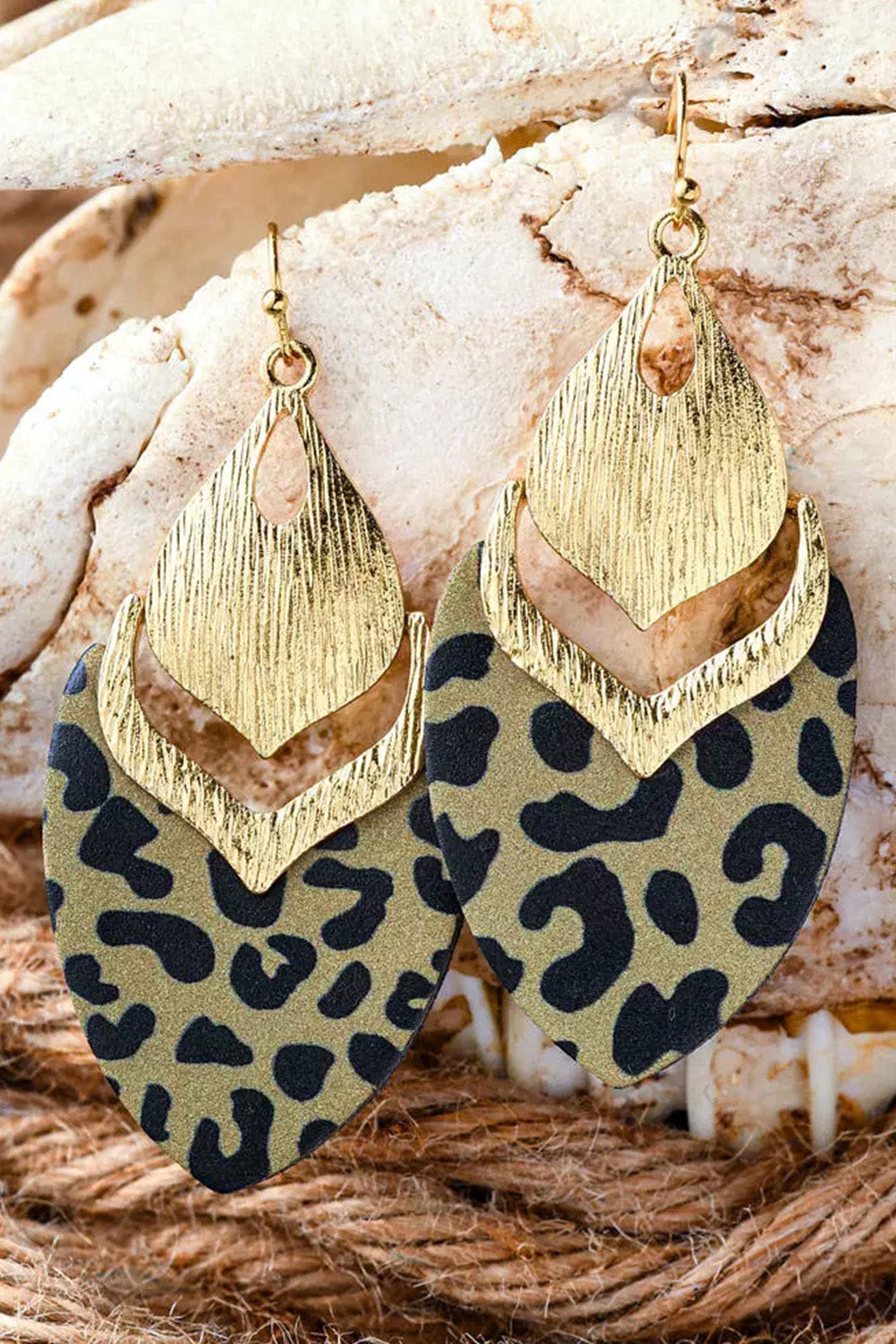 Leopard Leopard Hollow Out Leave Shape Drop Earrings