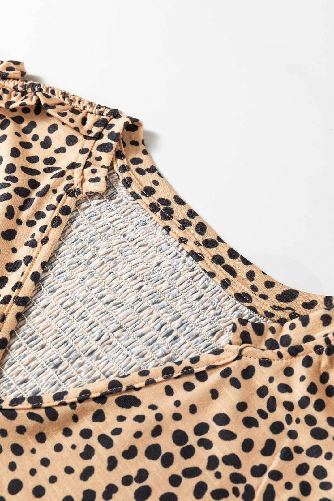 Apricot Cheeath Print Frilled V Neck Shirred Detail Short Sleeve Blouse