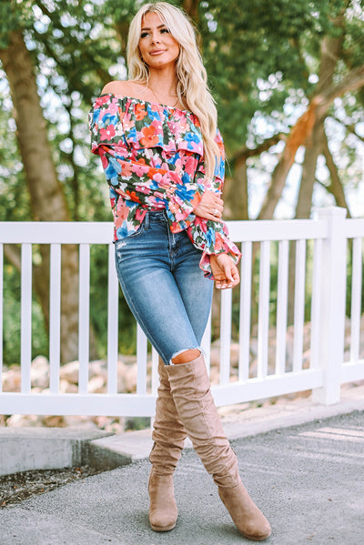 Floral Print Ruffled Off Shoulder Blouse