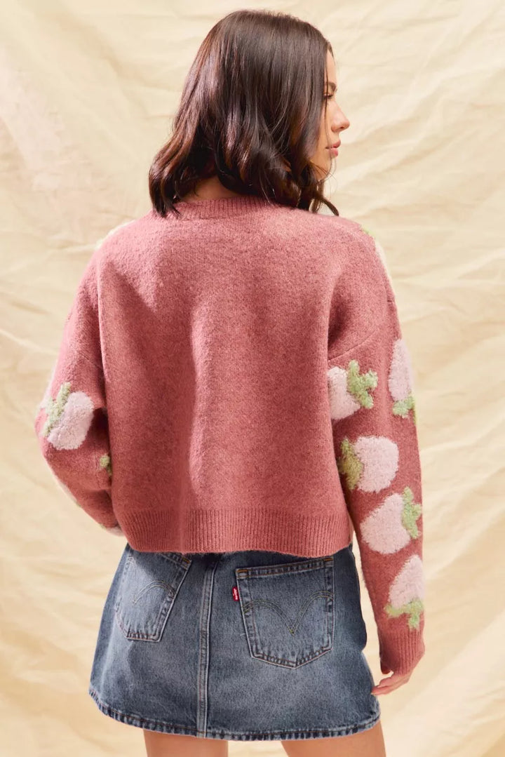 SO ME Strawberry Fruit All Over Button Sweater Cardigan