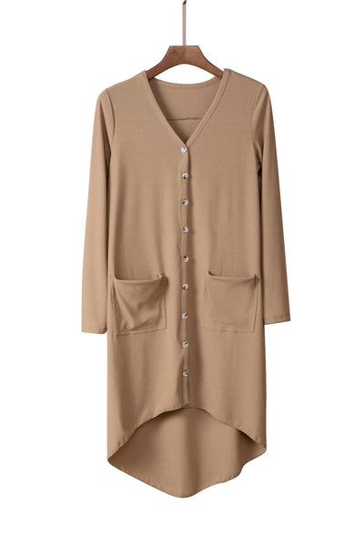 Khaki Selected Button Down Pocketed High Low Cardigan