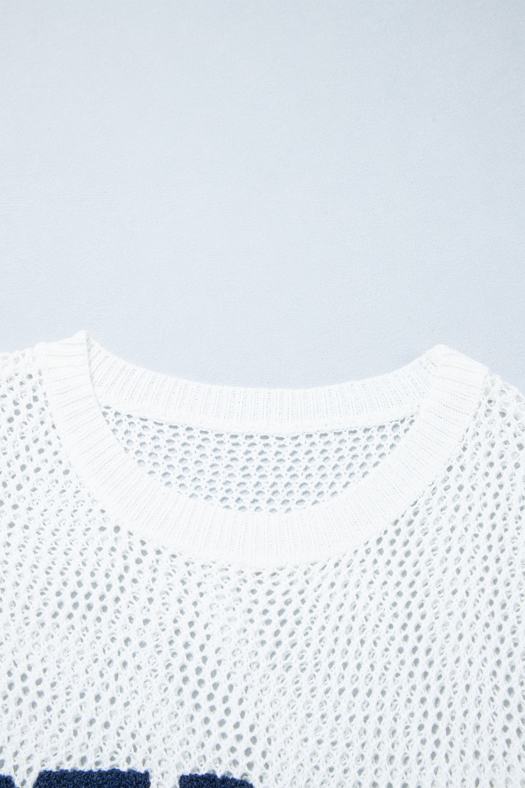 White Chenille BEACH Lettering Hollow Out Knit Casual Sweater