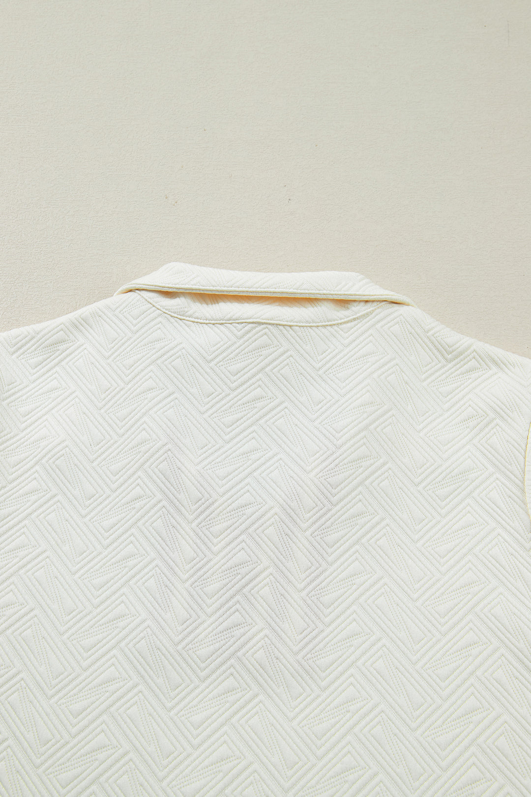 White Textured Knit Contrast Striped Accent Zipped Collar Pullover Top