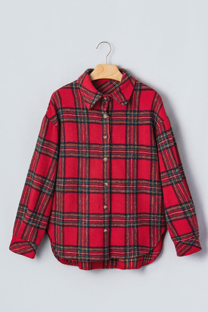 Red Plaid Button Front Shacket