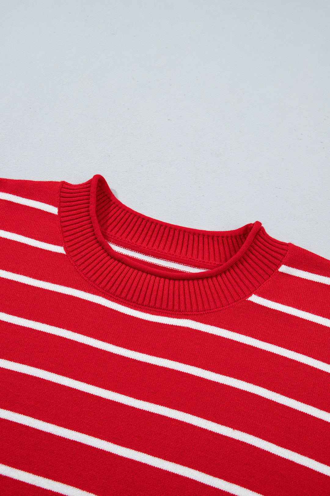 Red Stripe Dropped Shoulder Half Sleeve Relaxed Knit Sweater