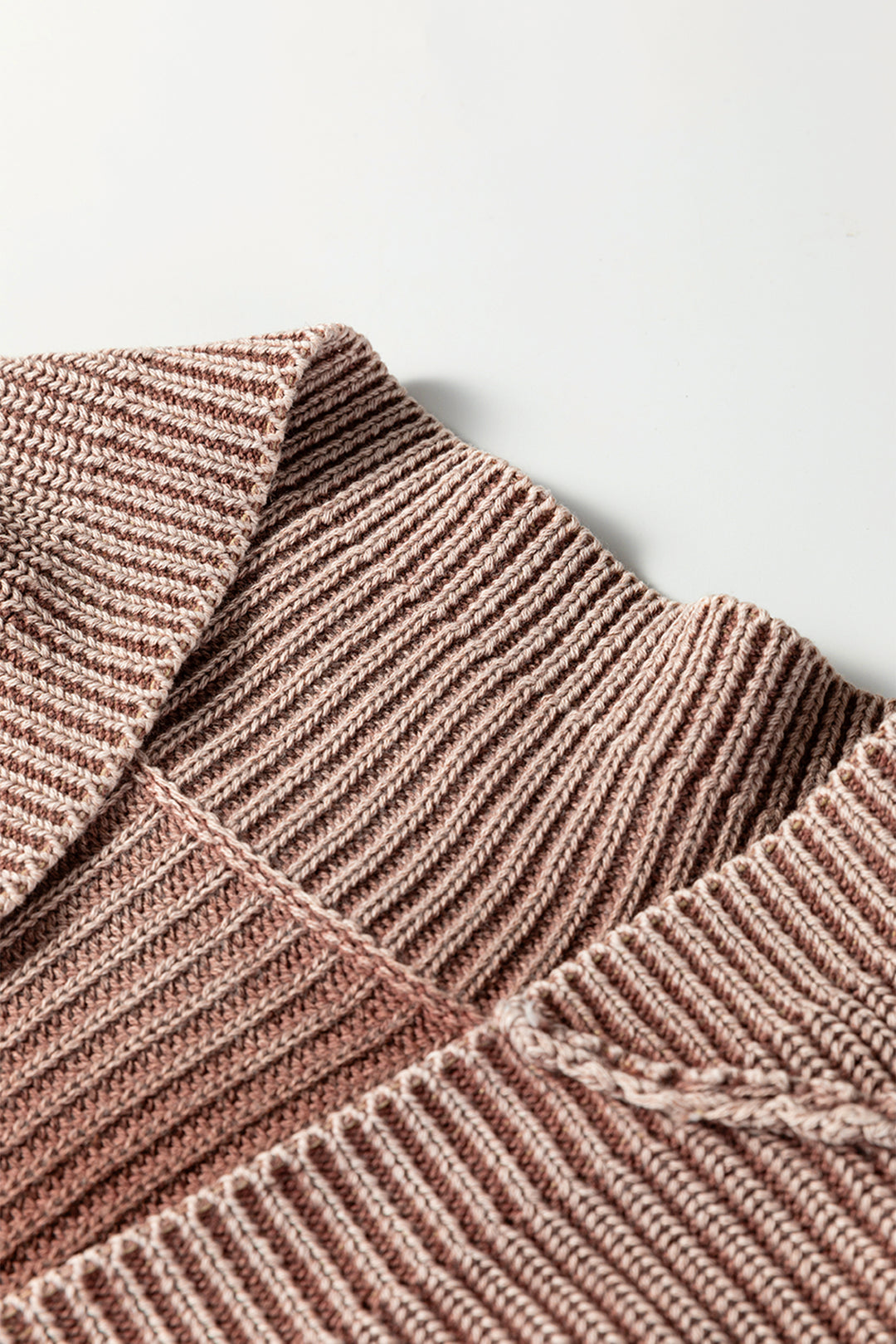 Chestnut Mineral Wash Exposed Seam Patchwork Knit Open Sweater Cardigan