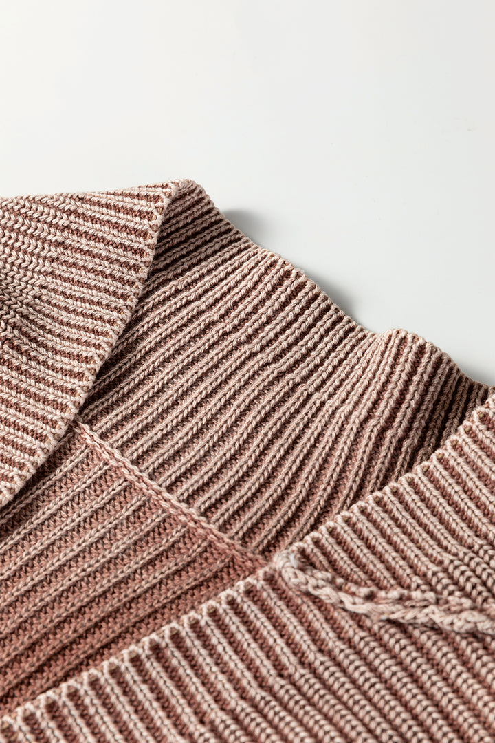 Chestnut Mineral Wash Exposed Seam Patchwork Knit Open Sweater Cardigan