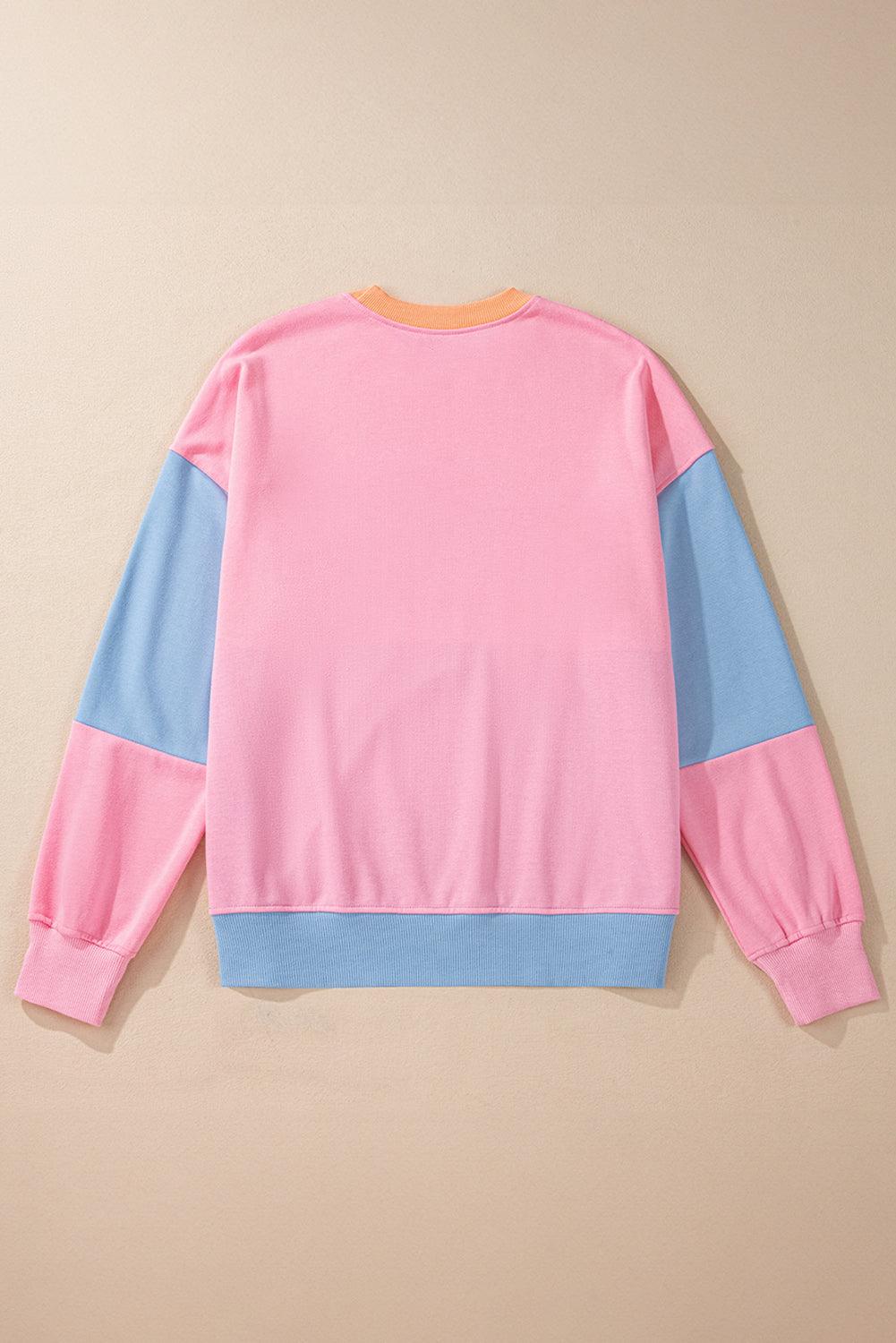 Sky Blue Colorblock Patchwork Drop Shoulder Sweatshirt