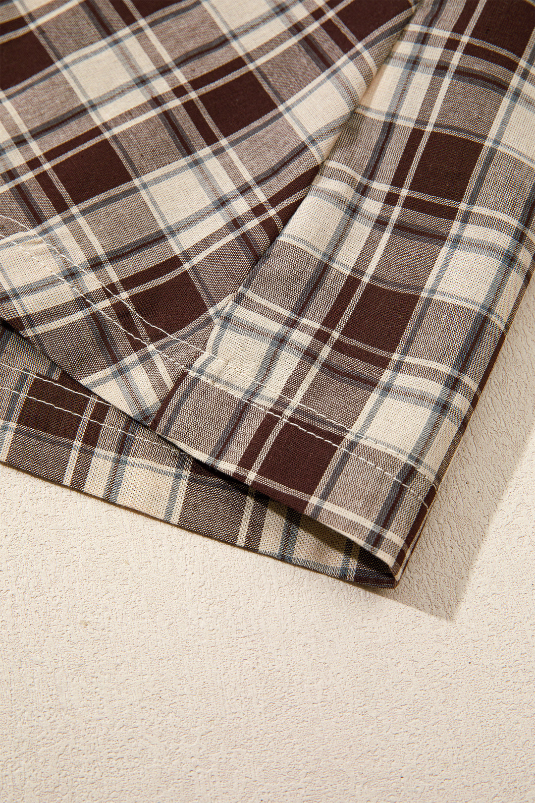 Brown Plaid Long Sleeve Short Shift Mini Dress