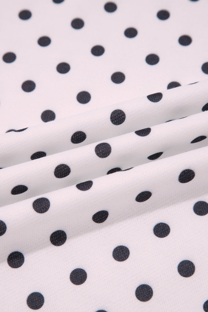 White Casual Polka Dot Mock Neck Sweatshirt