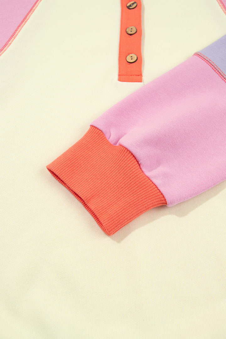 Multicolour Exposed Seam Colorblock Patchwork Pullover Long Sleeve Top