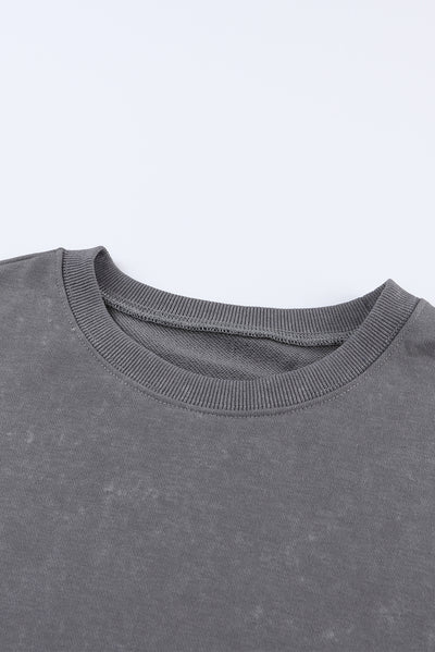 Gray Drop Shoulder Ribbed Trim Oversized Sweatshirt