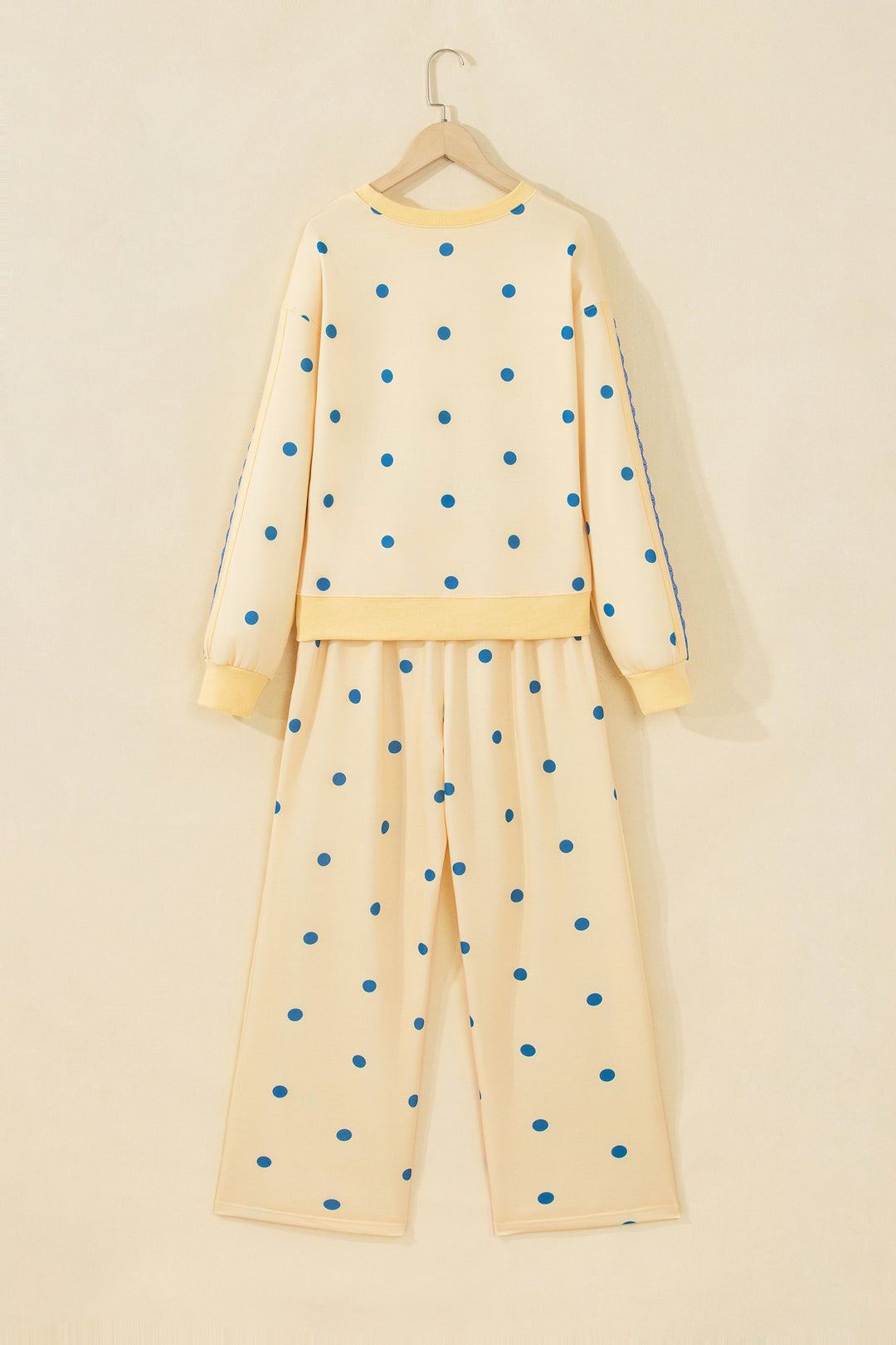 Yellow Polka Dot Long Sleeve Top Patchwork Detail Loose Pant Set