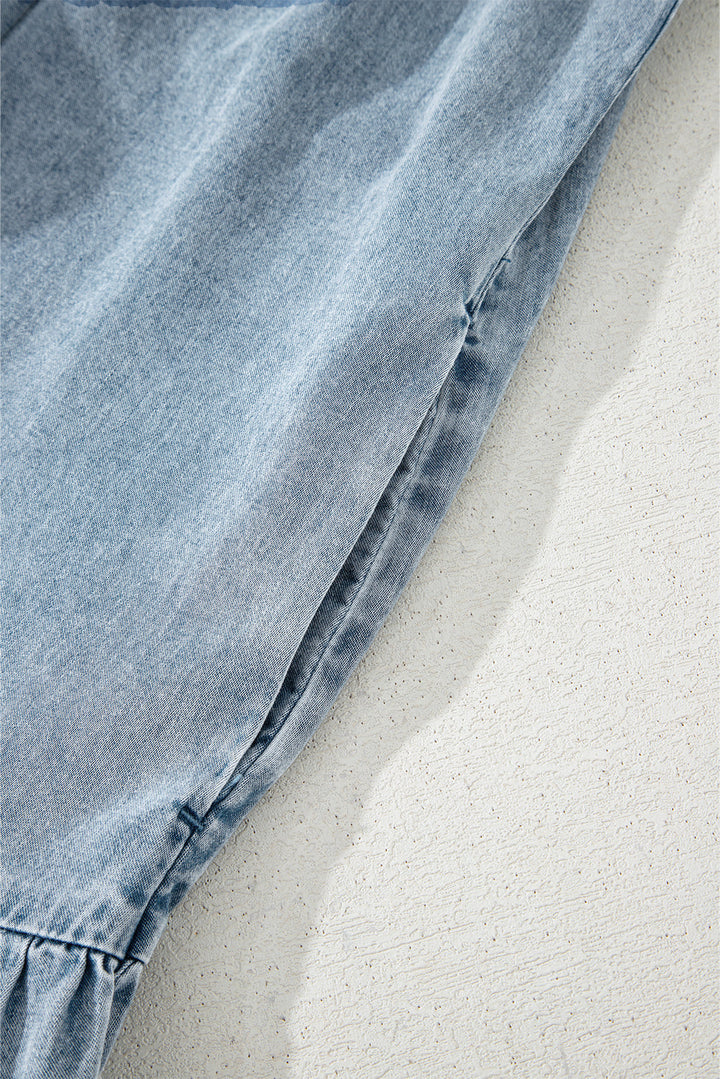 Clare Sleeveless Ruffled Chambray Dress