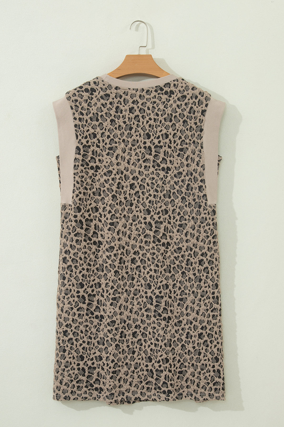 Khaki Leopard Textured Sleeveless Mini Dress with Pockets
