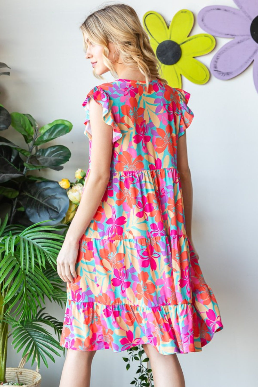 Heimish Full Size Floral Cap Sleeve Tiered Dress - Sybaritic Bags & Clothing