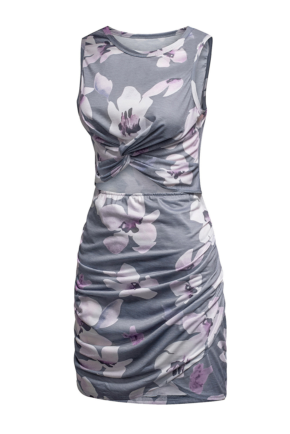 Floral Print Hollow Out Wrap Tie Mini Dress