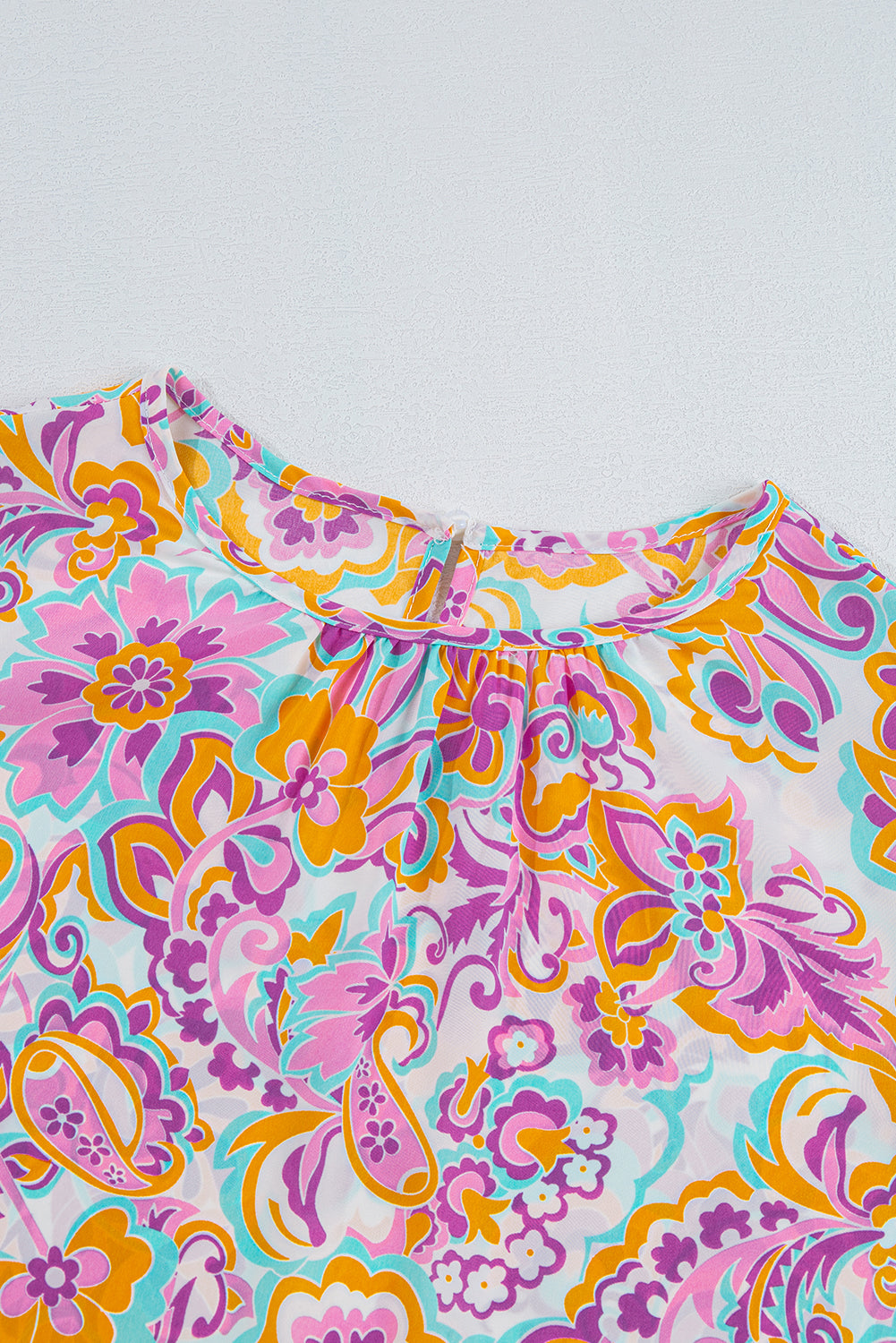 Purple Boho Paisley Printed Peasant Sleeve Blouse