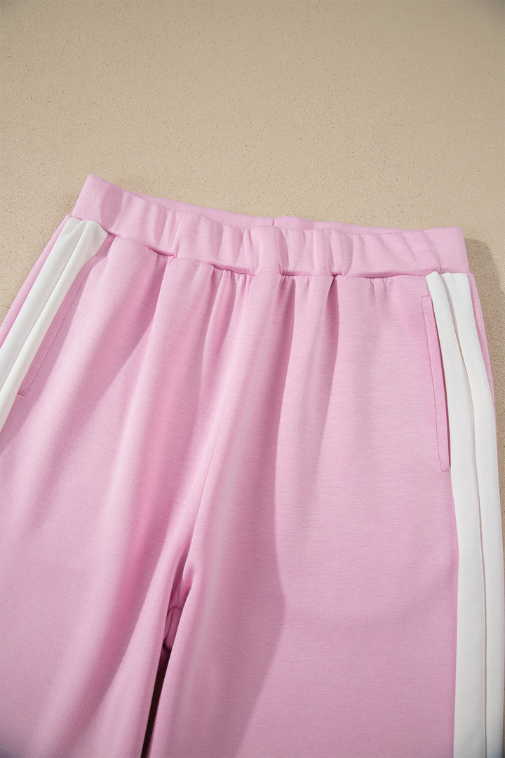 Sky Blue Colorblock Trim Cropped Tank Elastic Waist Shift Pants 2pcs Set