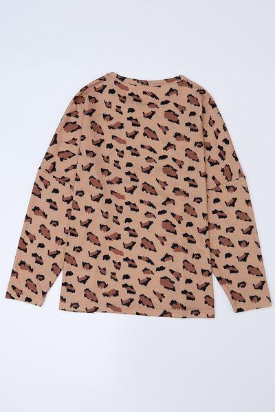 Brown Animal Print Stitching Loose Long Sleeve Top