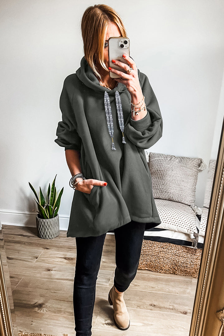 Four Leaf Clover Fleece Lined Adjustable Drawstring Oversize Tunic Hoodie