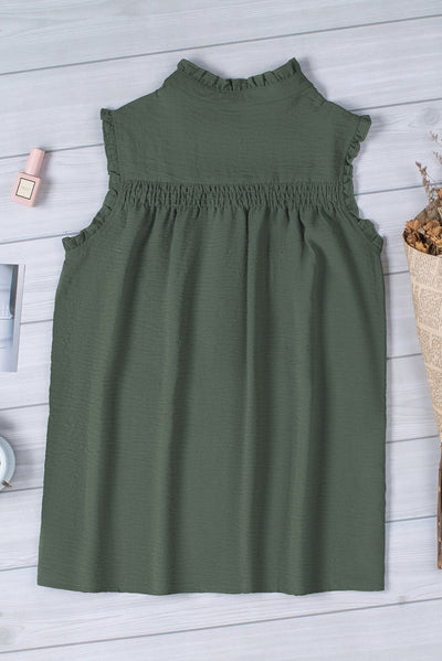 Green Frilled Tank Top with Buttons