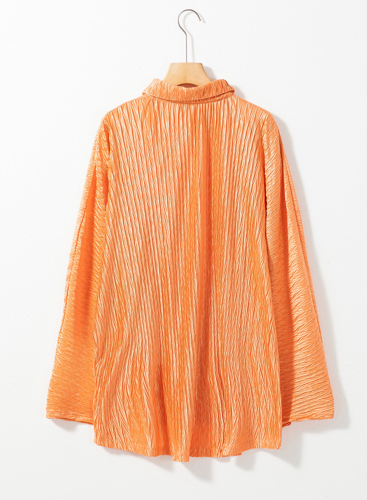 Grapefruit Orange Solid Color Crinkled Wide Sleeve Button up Shirt