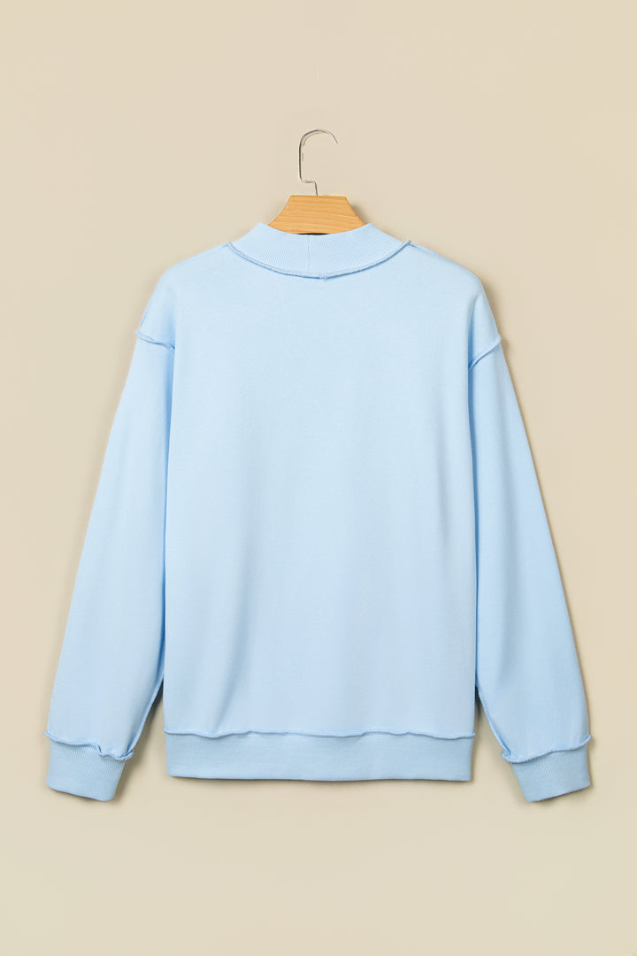 Mist Blue Jesus Saves Slogan Print Stand Neck Baggy Sweatshirt