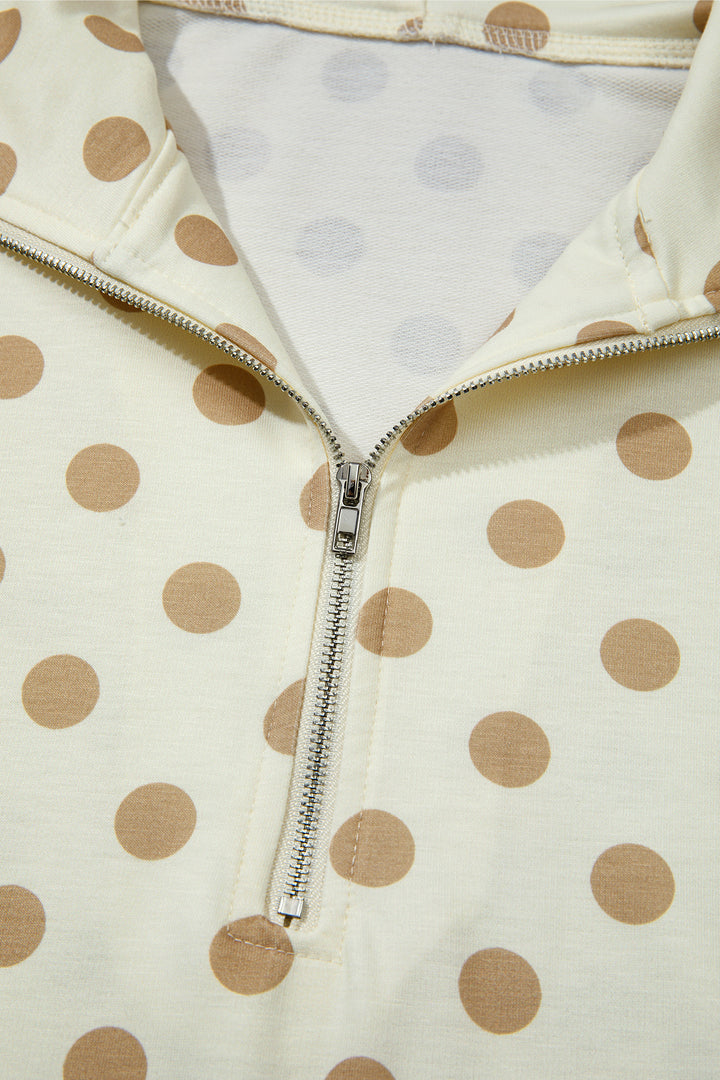 Khaki Polka Dot Hooded Long Sleeve Top Casual Mini Skort Set