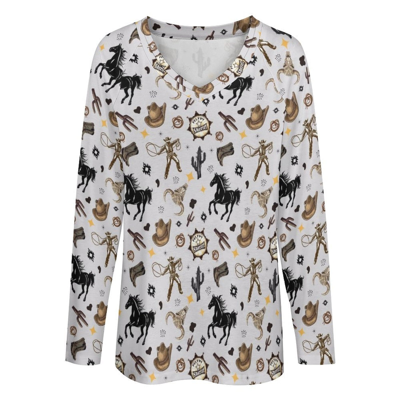 Baha Ranch Western Print Long Sleeve Top