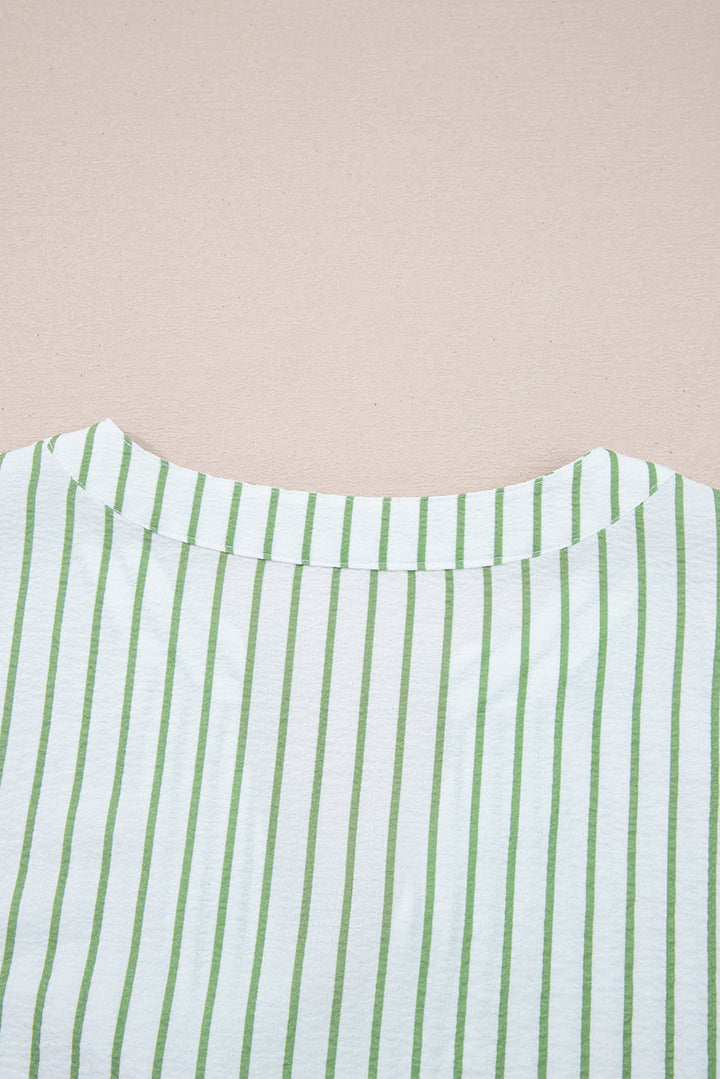 Ashley Stripe Flower Puff Sleeve V Neck Babydoll Blouse