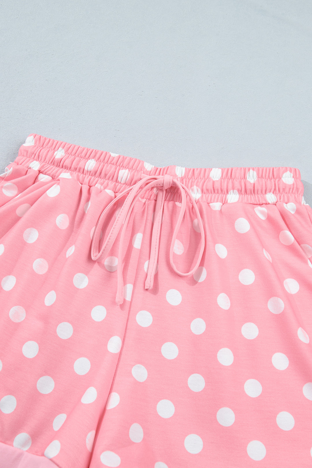 Beige Polka Dot Oversized Top Drawstring Short Set