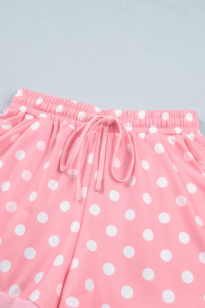 Beige Polka Dot Oversized Top Drawstring Short Set