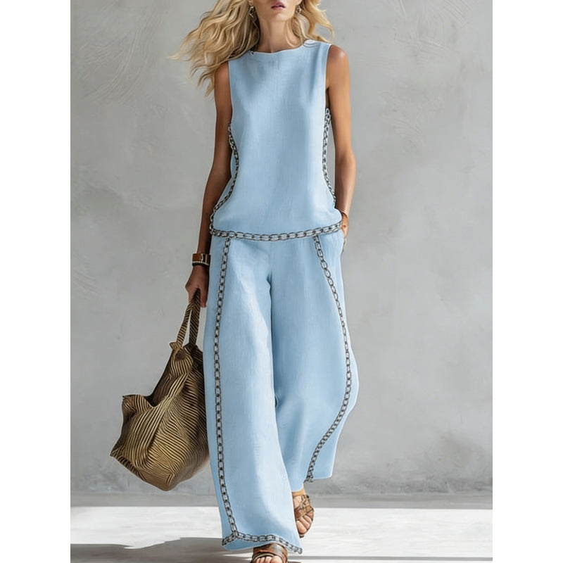 Printed Retro Sleeveless Top &amp; Wide-Leg Pants Set | 12 Prints S–5XL