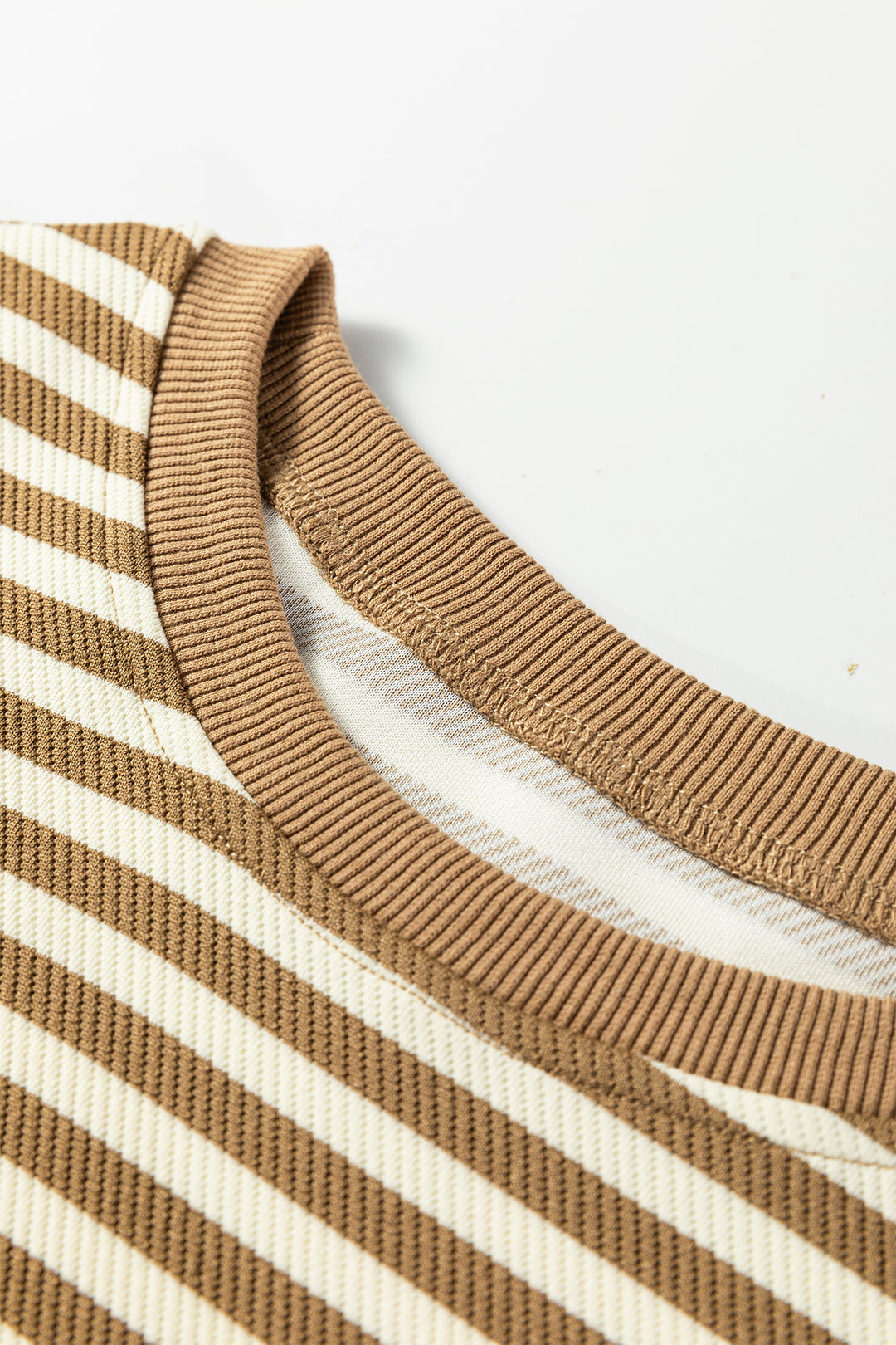 Black Stripe Textured Drop Shoulder Pullover Top Drawstring Mini Skirt Two Piece Dress Set